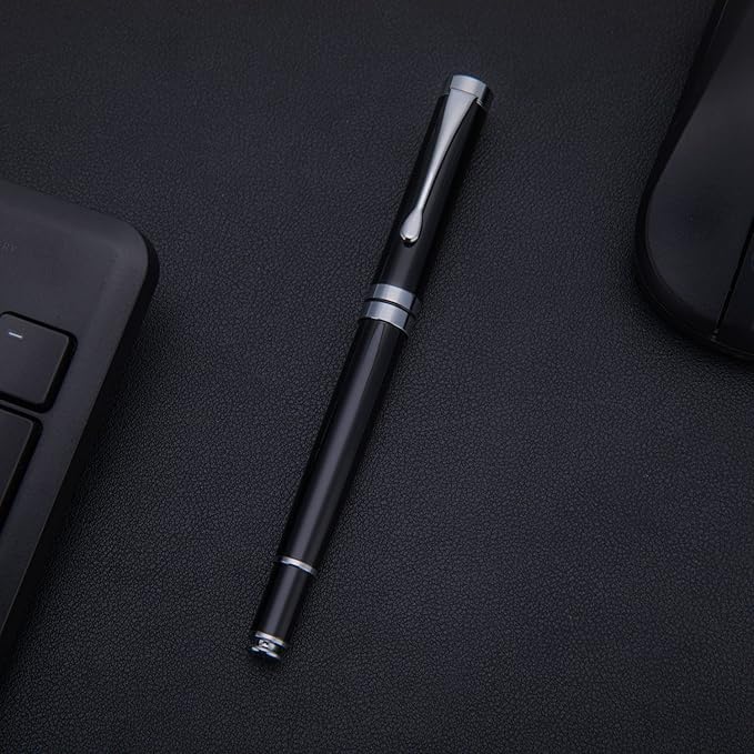 BEILUNER Ballpoint Pens, Stunning Black Chrome Ballpoint Pen with Silver Trim, Best Ball Pen Gift Set for Men & Women, Professional, Executive, Office, Fancy Pen-Gift Box With 0.5mm Extra Black Refill