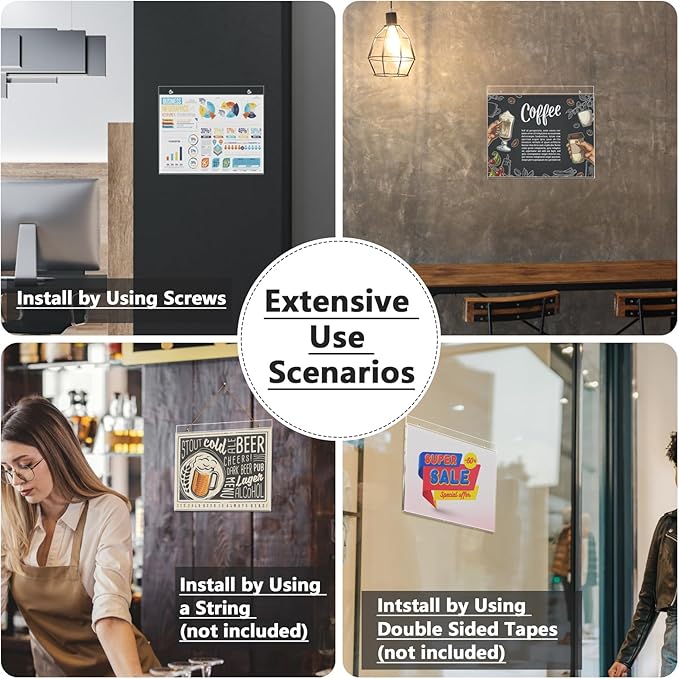 MaxGear Wall Mount Sign Holder, 8.5x11 inches Acrylic Sign Holder with Mounting Screws, Plastic Sign Holder Clear Acrylic Picture Frame for Home, Office, Store, Restaurant, Landscape 6 Pack