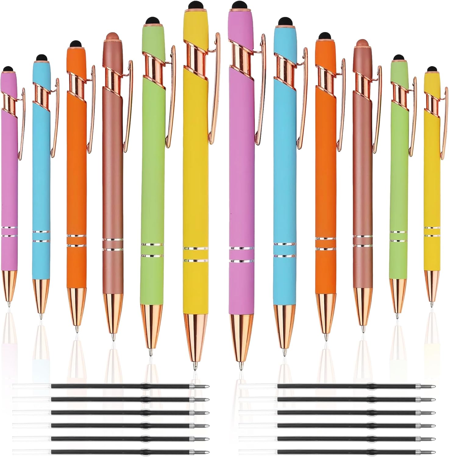 12 PCS 2 in 1 Stylus Ballpoint Pen with Stylus Tip, 1.0 mm Black Ink Metal Pen Stylus Pen for Touch Screens (Rose Gold & Mix3)