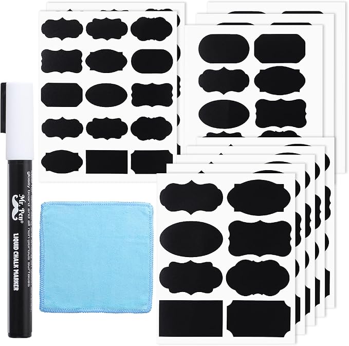 Mr. Pen- Chalkboard Labels, 100pc, Assorted Shapes, 1 White Chalk Marker and Small Towel, Labels, Label Stickers, Labels for Storage Bins, Sticker Labels, Bottle Labels, Food Labels, Jar Labels