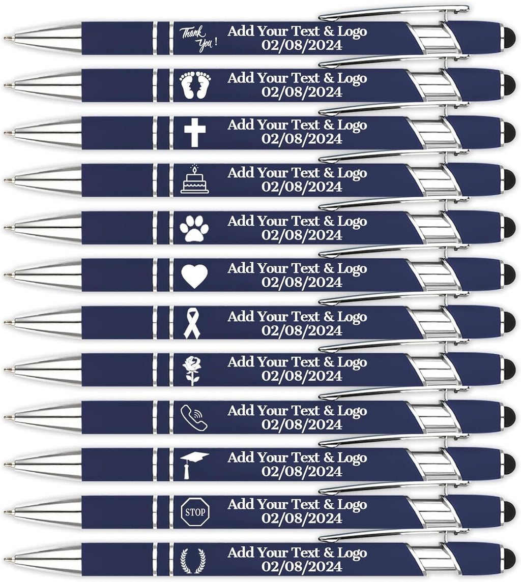 Personalized Pens with Name Logo or Message, Up to 1200 pcs Bulk Custom Metal Ballpoint Pen with Black Ink Customized Gift for Business, Graduation and Promotions (Dark Blue)