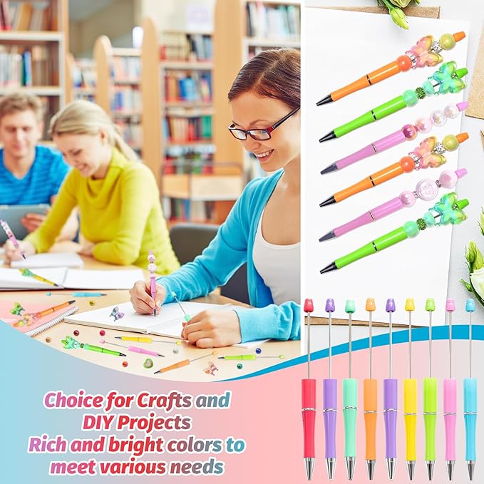 45 Pieces Beadable Pens - Beaded Pens Sweet Plastic Diy Black Ink Ballpoint Pens Bulk - Bead Pens Suitable For Teacher, Students, Office, School, Graduation Gift Supplies
