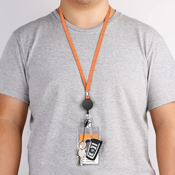 6 Pack Retractable Badge Lanyards and ID Badge Holder, Strap Lanyard with Swivel Metal Clasp for Badge Holders, Keychains, Offices, Staff, Students, Employees, Orange