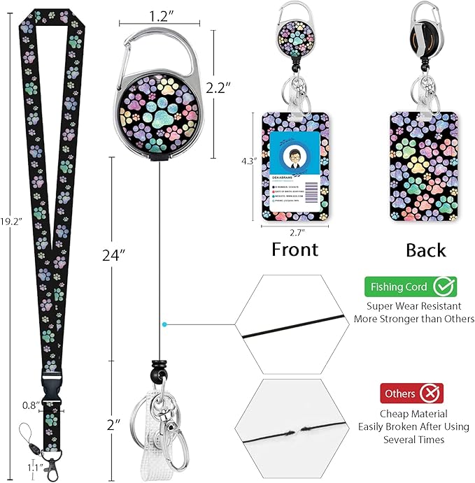 Puppy Dog Paw Lanyards for Id Badges, Cute Retractable ID Badge Holder with Detachable Lanyard, Fashionable Badge Reel Heavy Duty with 360 Degrees Rotate Carabiner Clip, Nurse Teacher Office Gifts