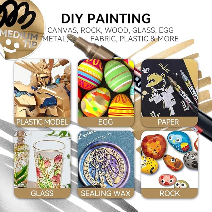 TRANSON 4 Colors Paint Markers for Fabric Rock Craft Diy Painting Medium Tip Oil Based Waterproof