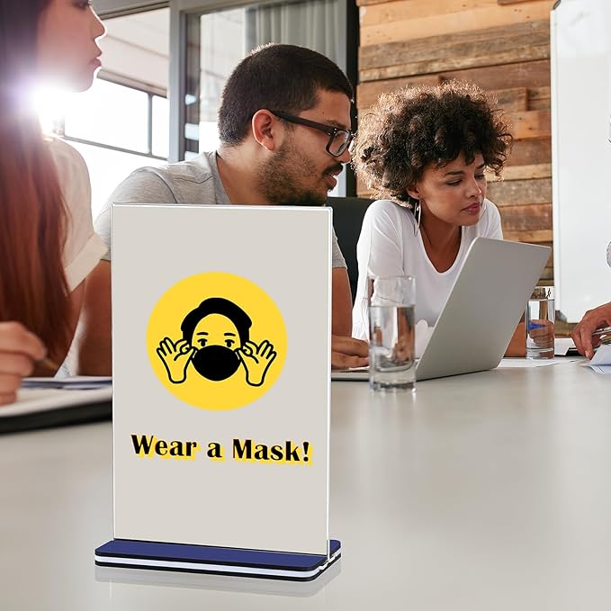 Youyole 24 Pack Acrylic Sign Holder 4 x 6'' Clear Table Sign Holder Double Sided T Shape Plastic Display Holder Menu Stand Business Store Sign Holder for Wedding School Office Hotel Party(Navy Blue)