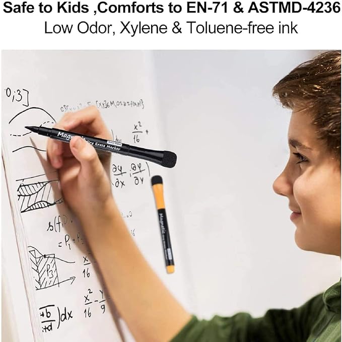 Magnetic Dry Erase Markers - Fine Tip, Assorted Colors, 8 Pack, Low Odor Whiteboard markers for kids, Work On White board & Calendar, Refrigeratorr