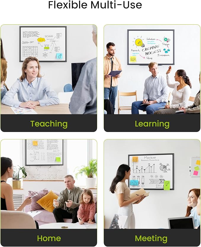 VUSIGN Magnetic White Board Dry Erase 24" x 18" with 1 Dry-Erase Eraser, 2 Multicolor Marker, 4 Magnetic Pins, Black Reinforced Aluminum Frame for Office, Home, School