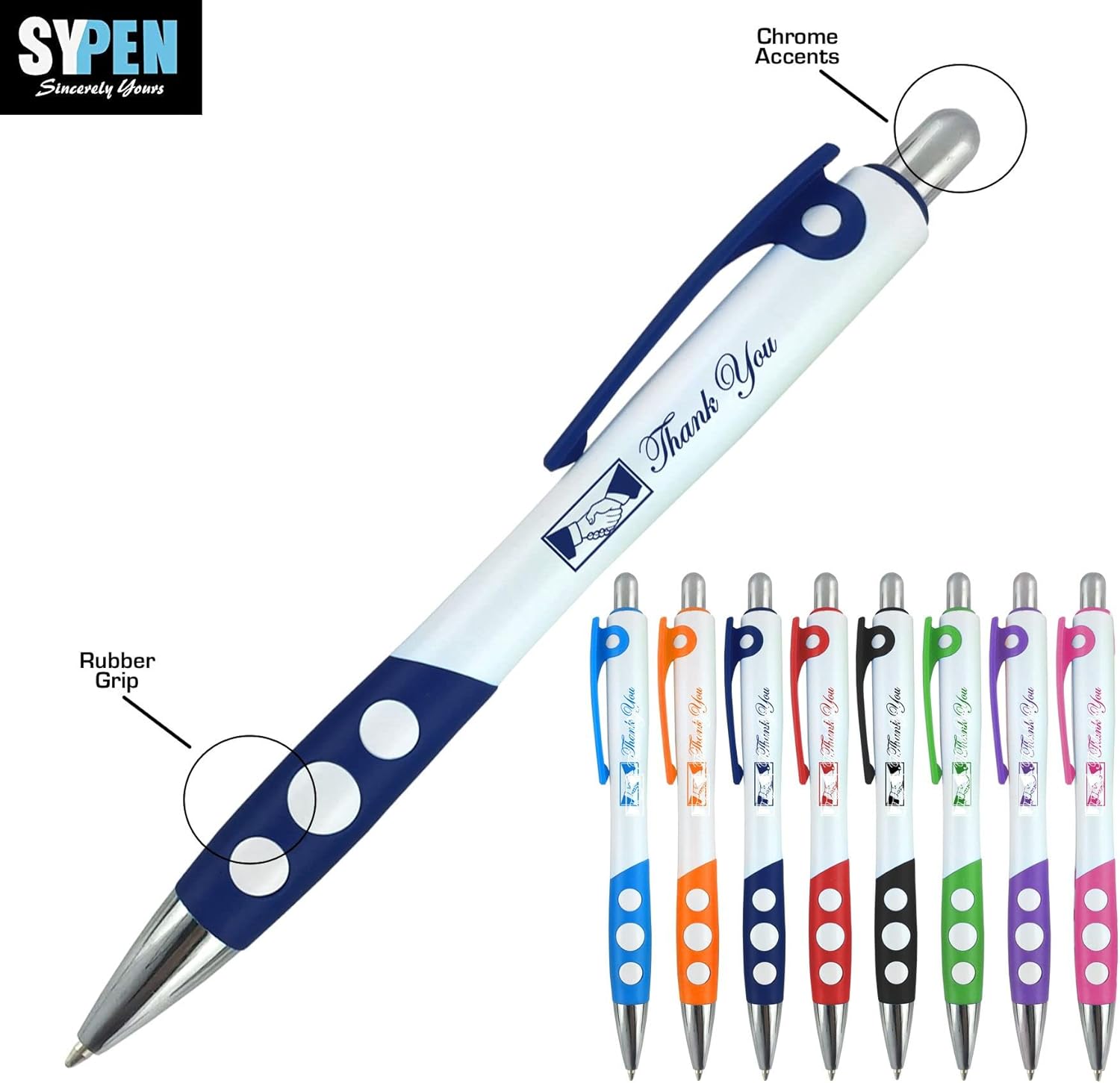 Personalized Ballpoint Pens With Custom Logo/ Text-350 Pack Bulk-for Businesses, Parties, & Events, Custom Printed, White Barrel with Matching Colored Clip and Grip, Click Pens, Black Ink, Assorted