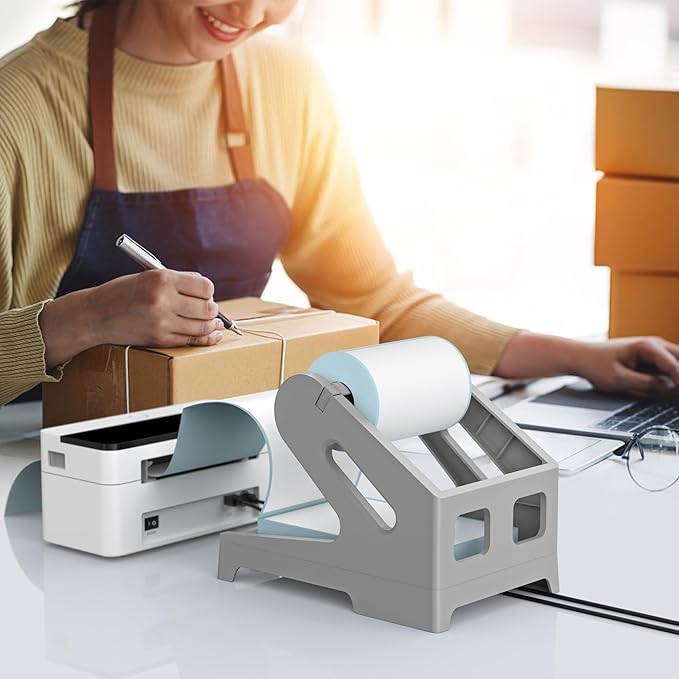 Label Holder for Rolls and Fanfold Labels Shipping Labels Stand Desktop Thermal Printer DIY Accessory Business Supplies for Home, Office(Grey)