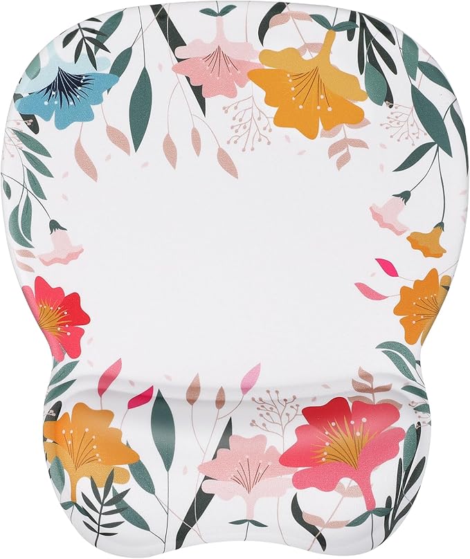 MROCO Ergonomic Mouse Pad with Gel Wrist Rest, Comfortable Mousepad with Smooth Wrist Support Surface and Non-Slip PU Base for Pain Relief, Computer, Laptop, Office & Home, 9.4 x 8.1 in, White Flower