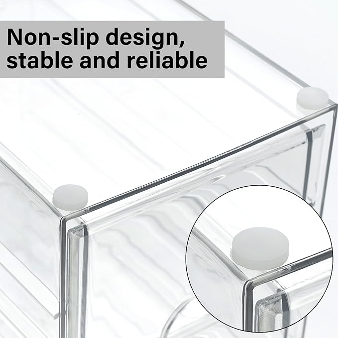 Prsildan Acrylic Drawer Makeup Organizer with 10 Drawers, Set of 2 Office Desk Organizers Accessories, Clear Stackable Storage Drawers for Vanity, Countertop, Craft, Jewelry, Art Supply Organization