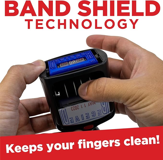 Self-Inking Rubber Date Office Stamp with Paid Phrase - Blue Ink - 12-Year Band