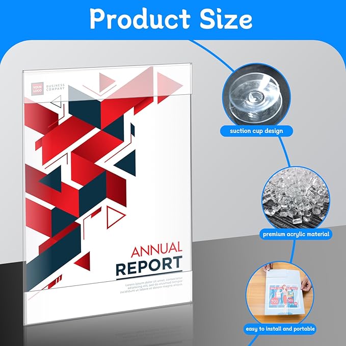 Clear Acrylic Window Sign Holder with 28 Suction Cups, 8.5 x 11 Inches - Wall Mount Advertising Frames for Glass Doors - Perfect for Malls, Offices, Homes, Stores, and Restaurants (6 Pack)