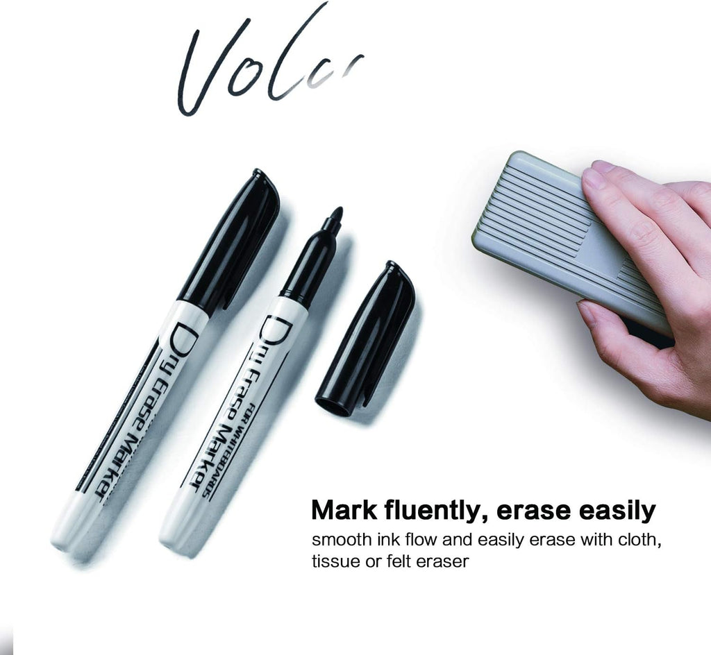 Volcanics Black Dry Erase Markers Low Odor Fine Whiteboard Markers Thin Box of 30