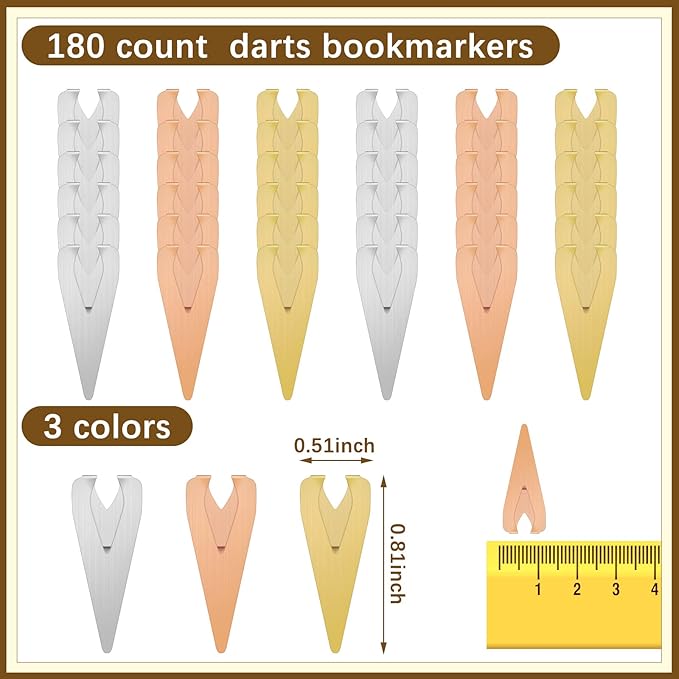 180 Pieces Book Darts Bookmarks Bulk Metal Page Markers Mixed Book Line Marker Silver Gold Orange Book Markers Brass Page Darts Mixed Book Markers Gift for Women Men Readers Book Lovers Christmas