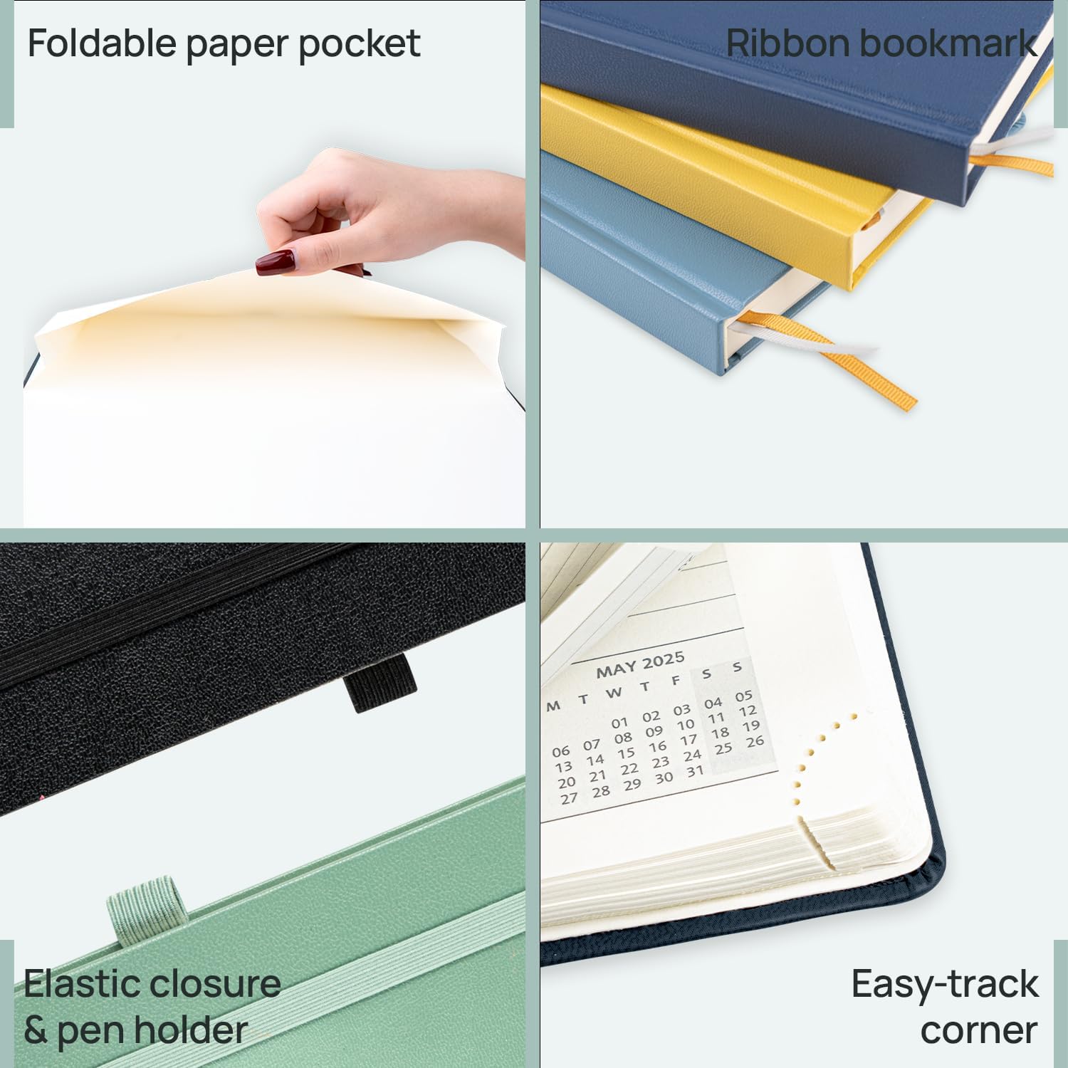 POPRUN Planner 2025-2026, (Large 8.5'' x 10.5'' Hard Cover) Academic Calendar (July 25-June 26) Daily Weekly and Monthly Appointment Book with Hourly Time Slots, Monthly Tabs, 100 GSM - Pacific Green