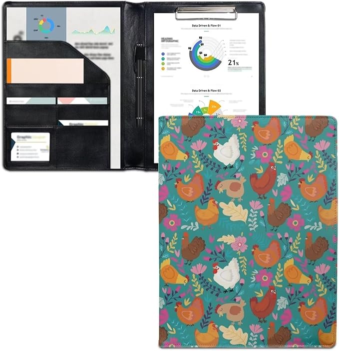 Cozeyat Padfolio Clipboard Folder Portfolio Funny Rooster Print PU Leather Clipboard with Cover for Legal Pad Holder Letter Size Writing Pad for Business School Office Conference Notepad Clip Boards