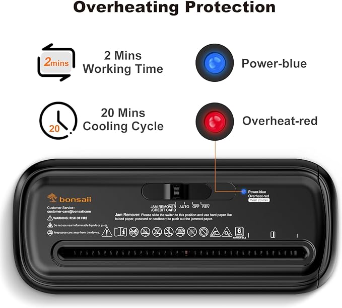 Bonsaii Paper Shredder for Home Use, 6 Sheet Strip Cut Small Paper Shredder Without Basket for Home Office, Portable Shredder Extendable Arm Design with Overheat Protection (S123-B)