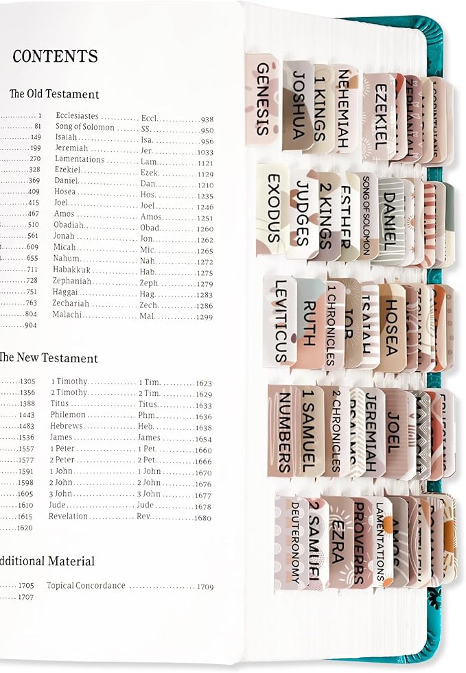 Laminated Bible Tabs for Women & Men - Large Print Tabs for Study Bibles, Boho Theme for Easy Navigation and Quick Reference - Easy-to-Read and Apply Tabs for All Ages