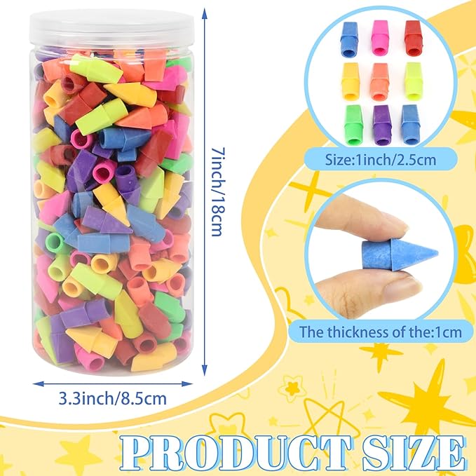 PRALB 400PCS Pencil Top Eraser Bulk Caps for Pencils,Chisel Shape Erasers Toppers Assorted Colors for Party Favors Games Prizes, Pencil Top Erasers Cap for Home School Classroom Office