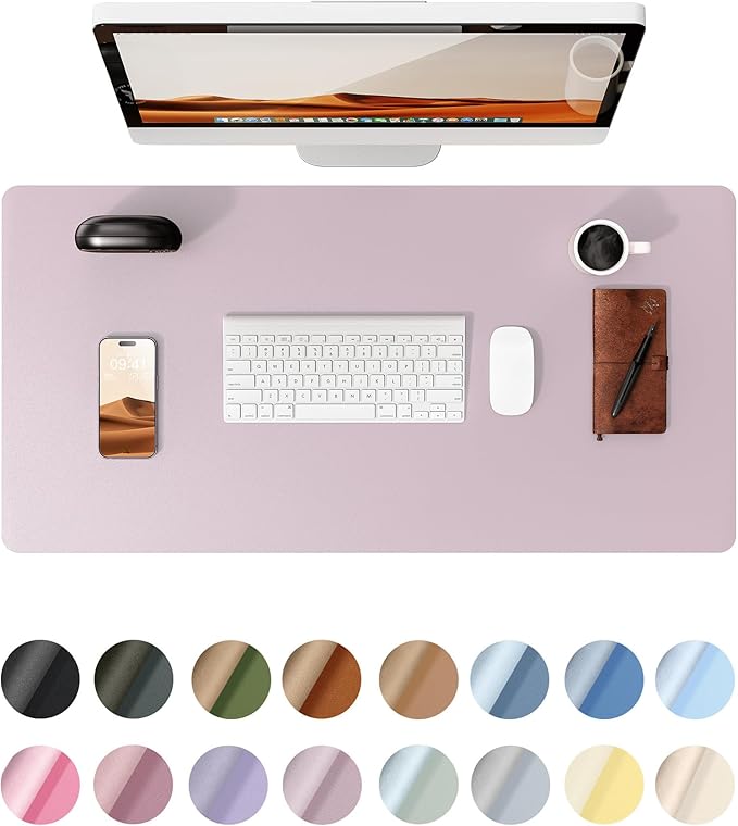 YSAGi Leather Desk Protector, Office Mat, Large Mouse Mat, Non-Slip PU Leather Blotter, Laptop Desk Mat, Waterproof Writing Pad for Office and Home (Grayish Lavender, 31.5" x 15.8")