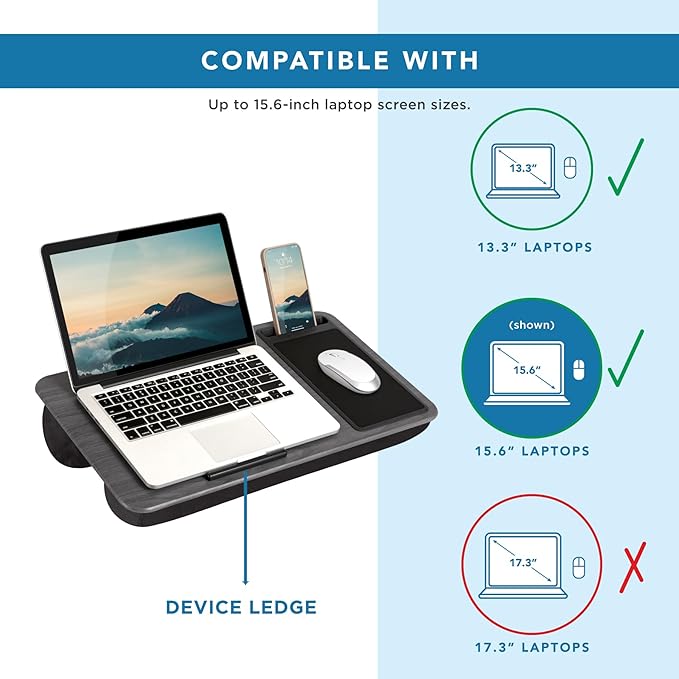 LAPGEAR Home Office Lap Desk with Device Ledge, Mouse Pad, and Phone Holder - Gray Woodgrain - Fits up to 15.6 Inch Laptops - Style No. 91545
