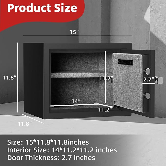 1.2 Cubic Feet Fireproof Safe Box, Fireproof Home Safe for Money, Jewelry, Documents and Valuables W/Digital Keypad,Alarm System,Removable Shelf Safe, Home and Office Use Fireproof Document Box