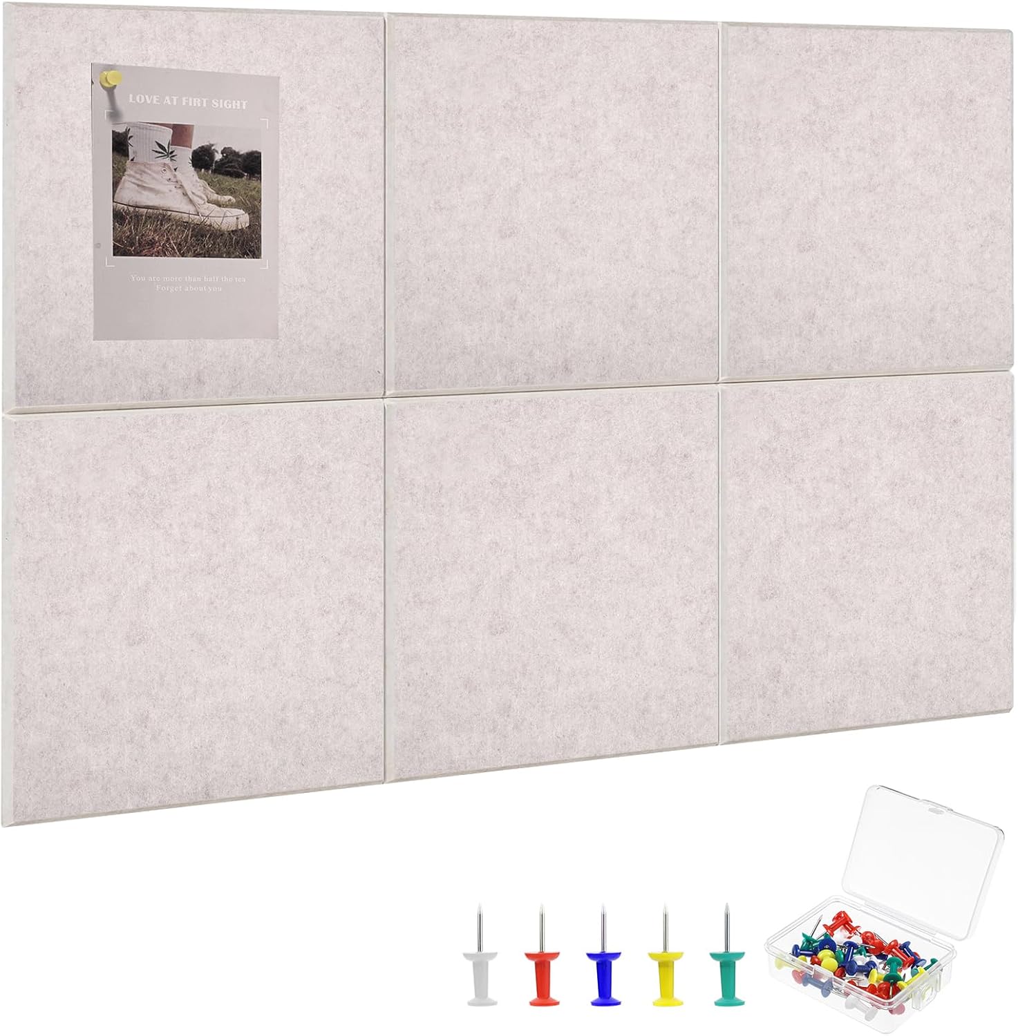 Large Cork Board 36" x 24", 6 Pack Felt Wall Tiles with Colored Pushpins, Bulletin Board with Removable Self-Adhesive Strips, Pin Board Cork Boards for Walls Office Home-Light Tan