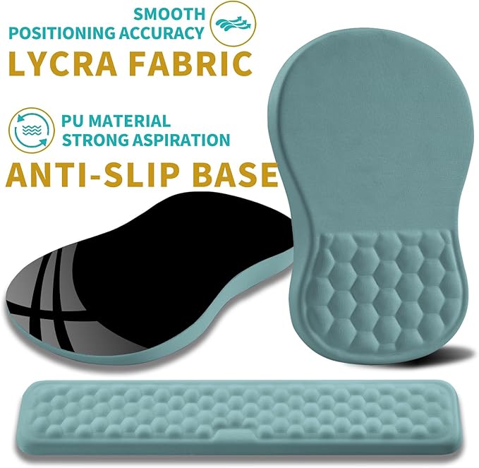 Hokafenle 2 in 1 Ergonomic Mouse Pad Wrist Support & Wrist Rest for Computer Keyboard Set, with Relieve Carpal Tunnel Pain Massage Bulge and Full Memory Gel Design (2In1 Set, Light Blue)