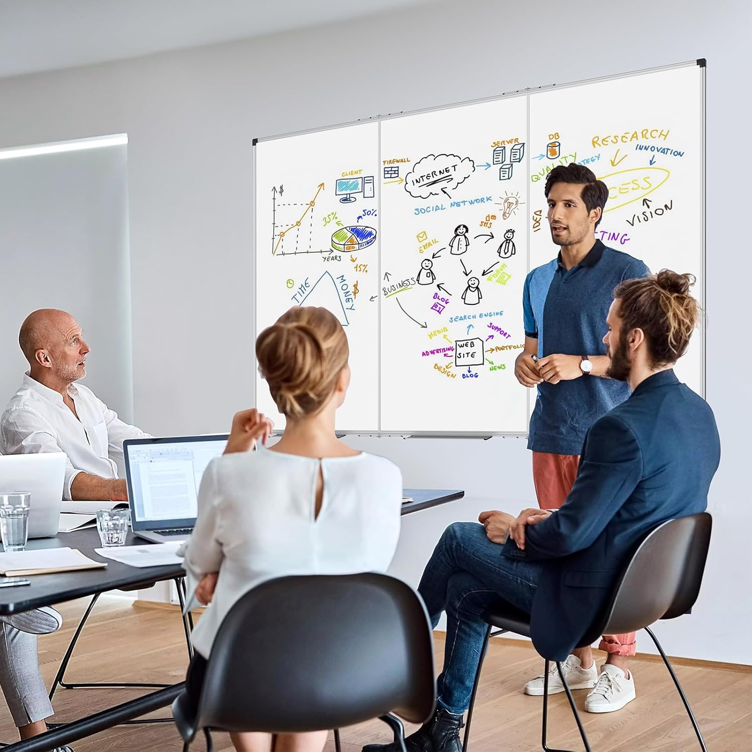 XBoard Magnetic Whiteboard 72 x 40 Inch | Foldable Dry Erase Board with Aluminium Frame & Marker Tray 6' x 3' | Wall Mounted