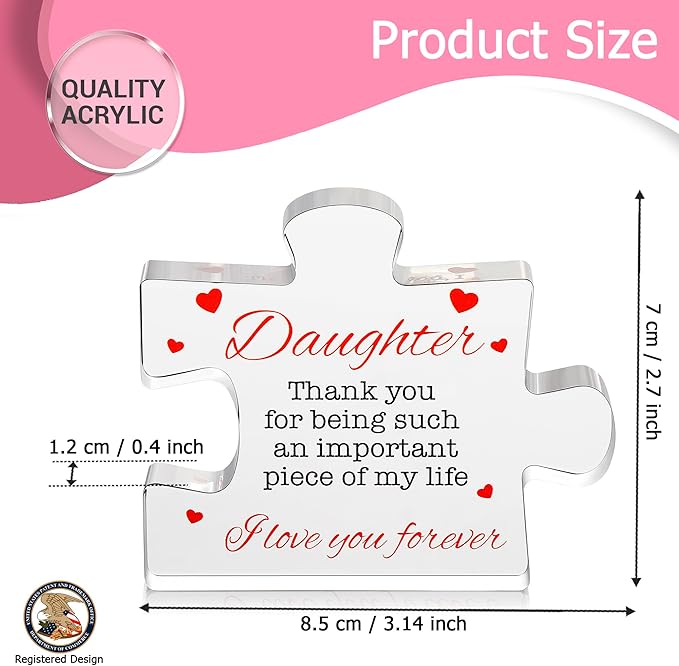 VELENTI Daughter Gifts - Engraved Acrylic Block Puzzle Daughter Gift from Mom and Dad - Cute Father, Mother to Daughter Gifts - Daughter Birthday, Cool Girl Gifts for Home Décor