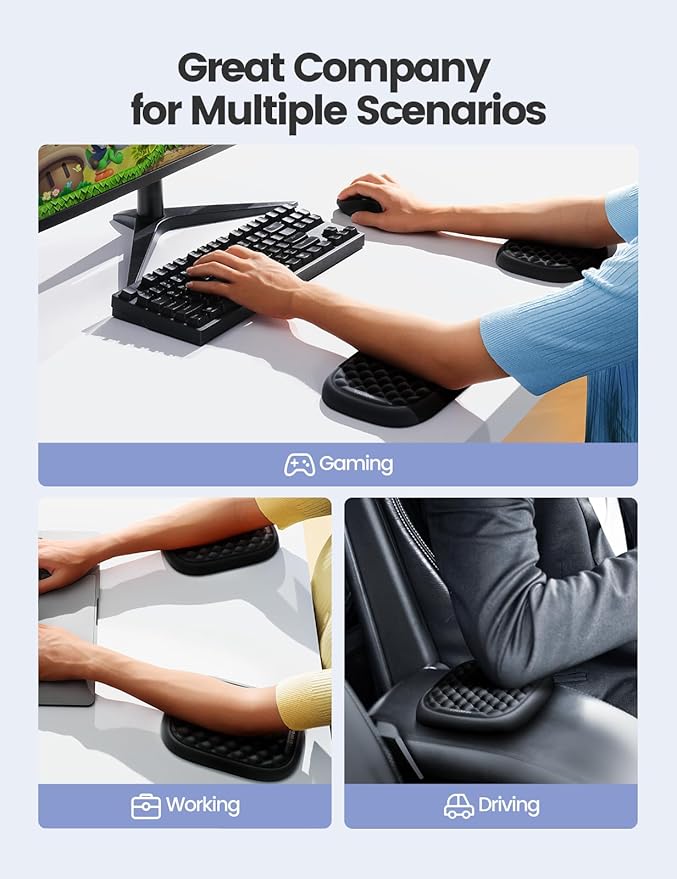 [Upgraded Larger and Thicker] Vaydeer Elbow Rest Pad, Desk Wrist Rest Memory Foam Armrest, Ergonomic Mouse Cushion Support, Wrist Pain Relief for Computer Laptop Working Typing Gaming Office-Gray