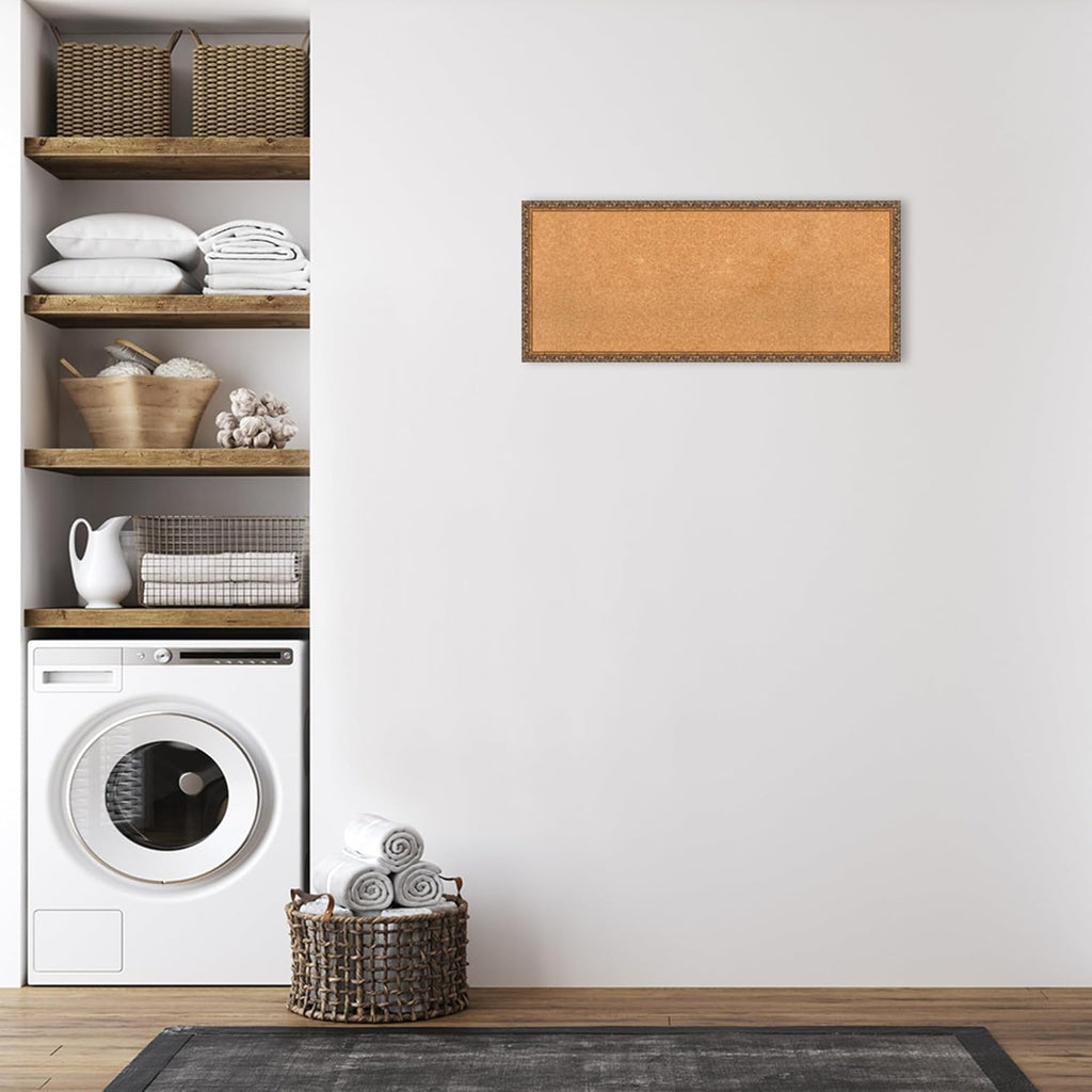 Amanti Art Natural Cork Board for Wall, 18x42 Vision Board with Bronze Frame, Large Corkboard Office Decor for Home Organization, Traditional Corkboard Pinboard to Display Items for Home Organization