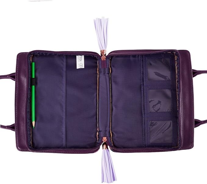 Christian Art Gifts Women's Fashion Bible Cover Purse Style Blessed, Purple Floral Faux Leather, Large