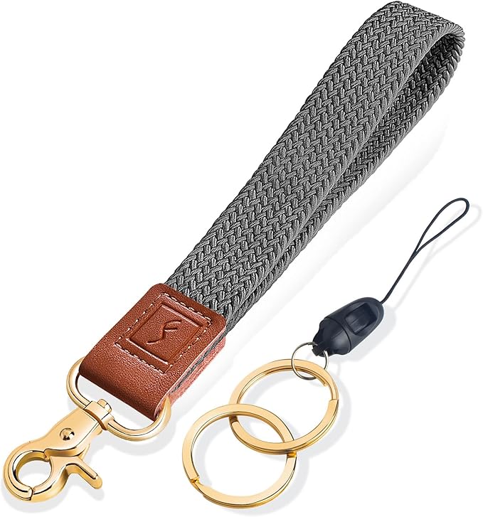 Fishent Stretchy Wristlet Keychain,Braided Cute Wrist Lanyards for Keys, Key Chain Holder for Women Men, Wrist Strap Keychain for Car Keys Phone Camera Wallet ID Badges Card (Space Gray)