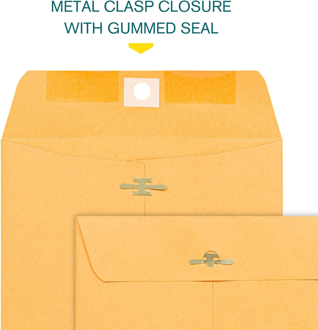 6x9 Clasp Envelopes – 100 Pack Brown Kraft Catalog Envelopes with Clasp Closure & Gummed Seal – 28lb Heavyweight Paper Mailing Manila Envelopes for Home, Office, Business, Legal or School