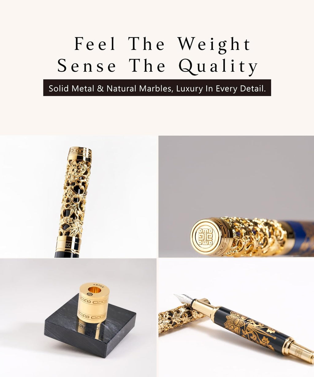 Luxury Fountain Pen Set With Stand - Museum Art Collections - Crafting Timeless Beauty - the Best Gift & Office Desk Decor, German SCHMIDT Fine Nib, Inspirational Office Desk Decor