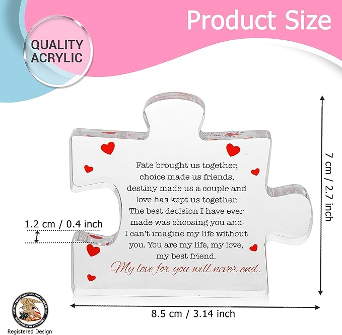 I Love You Gifts for Girlfriend - Cute Couples Gifts for Him and Her - Acrylic Block Puzzle Piece Gifts for Boyfriend - Elegant Gift for Her, Wedding, Valentine's Gift for Him