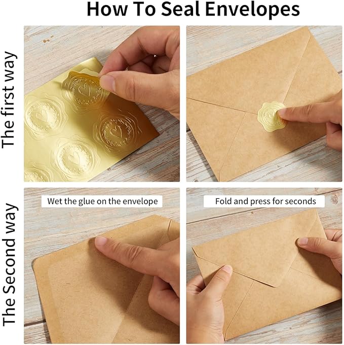 50 Pack Kraft A7 Envelopes with Cards 5x7 Thick Folded Cardstock and Gold Stickers for Greeting Cards, Wedding, Birthday, Invitations, Baby Showers (Kraft Paper, 5x7)