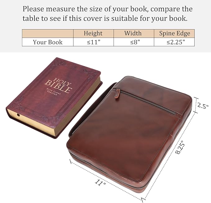 Polare Cowhide Leather Bible Cover Church Bag Bible Protective Book Holder Carrying Case Folder Organizer Portfolio (Coffee)