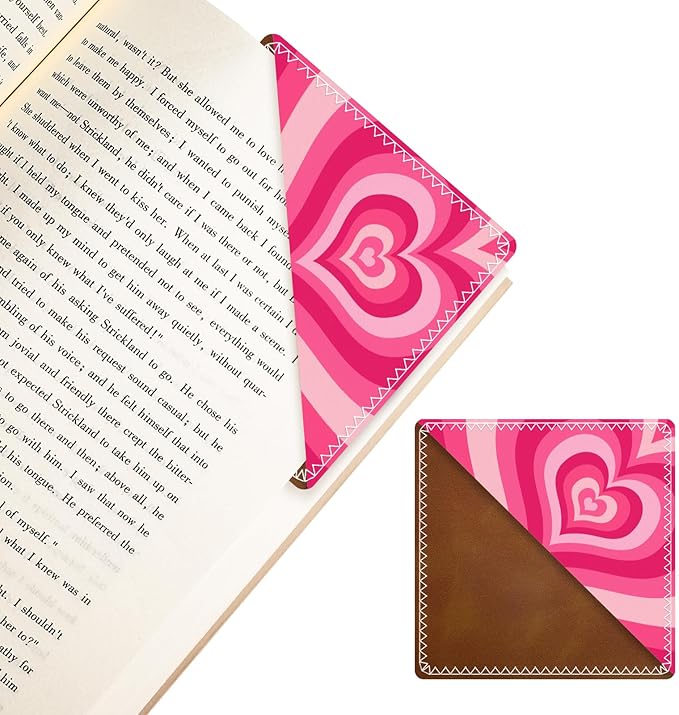 Personalized Leather Bookmarks, Fun & Cute Book Accessories for Reading Lovers, Unbreakable Page Markers for Women Men Girls Boys Student Teacher Kids Retirement Birthday Gifts (Pink Heart)