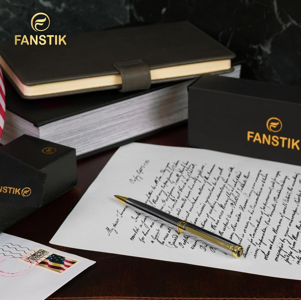 Customized Silver&Gold Luxury ballpoint pen (Made In USA) fancy gift set for women, Real 24K Gold Plating, Professional executive pen gift set for men (Lux Custom-BallPoint Silver-Gold)