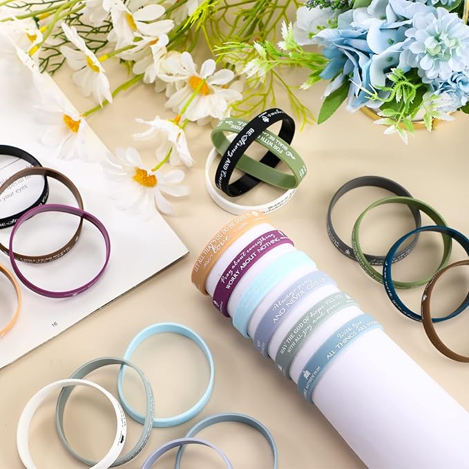 Unittype 240 Pcs Christian Silicone Bracelets Bulk Scripture Gifts Bible Verse Rubber Wristbands Religious Church Gifts for Women Men Party Favors Birthday Easter Baptism Gifts(Fresh Color)