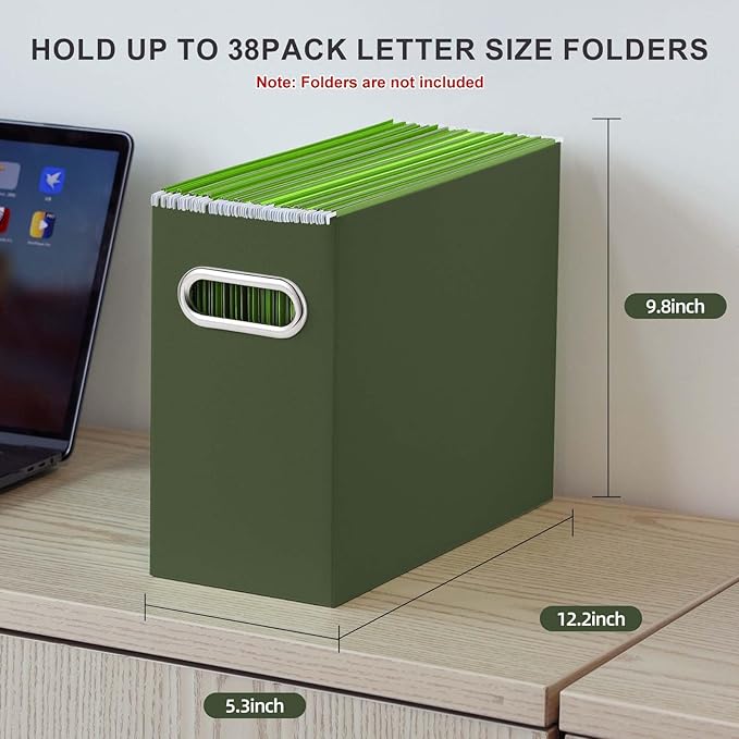 Oterri File Organizer, Small Storage Box, Cardboard File Folder Organizer, Collapsible File Box, Hanging File Organizer for Letter Size, Portable File Box, Only Box (Blackish Green,2 Packs)