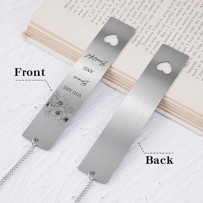 Inspirational Metal Bookmark Gift - 2 PCs You are Brave Stronger Than You Know Bookmarks Reading Women Girls Flower Motivational Appreciation Book Marks Pendant Family Friends Birthday