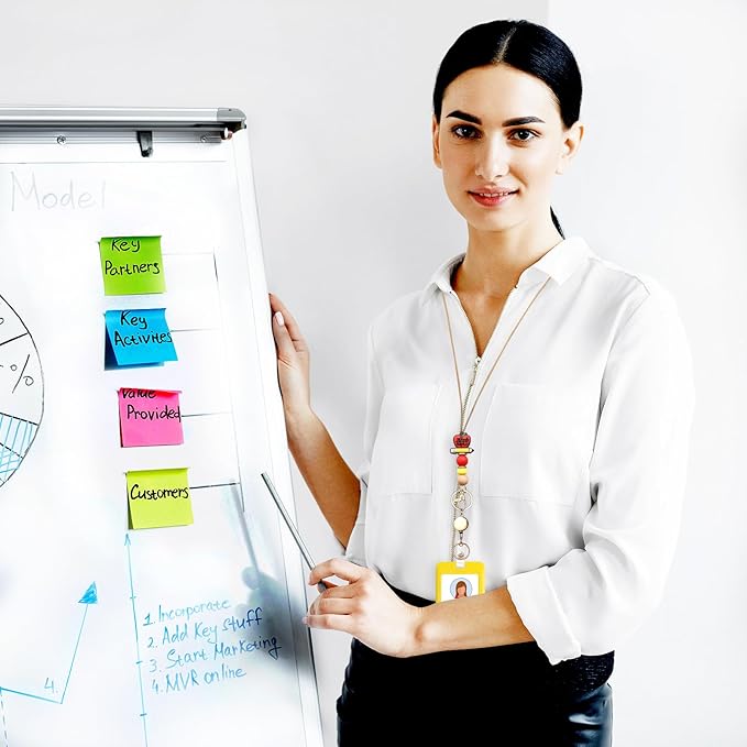 Colorful ID Badge Holder with Silicone Beads Lanyard Set,Cute Teacher Breakaway Lanyard for Keys & Keychain with Cute Retractable Badge Reel Holder,Gift for Women,Nurse, Teacher. (B)