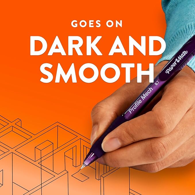 Paper Mate Profile Mech Mechanical Pencil 0.7mm, #2 Pencil Lead, Great for Office Supplies, Classroom Supplies, Drawing Pencils, Sketching Pencils, Assorted Barrel Colors, 8 Count