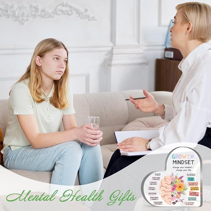 Growth Mindset Decor, Mental Health Therapy Office School Art Educational Challenging Thoughts Affirmation Decorations Positive Sayings Inspirational Gifts Acrylic Heart Inspirational Gift for Teacher