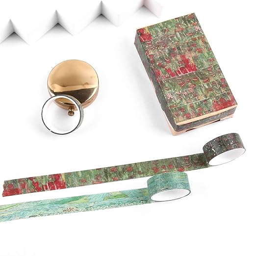 Lychii Washi Tape Set, 12 Rolls Gold Foil Van Gogh Oil Painting Patterns 5M/16.4Ft Long Decorative Masking Tapes for Planners, Calendar, Scrapbook, Journal - 15 mm